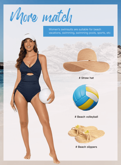 Sleek Ribbed Tummy Control One Piece Swimsuit - Sexy V Neck Criss Cross Monokini in Brown, Size S