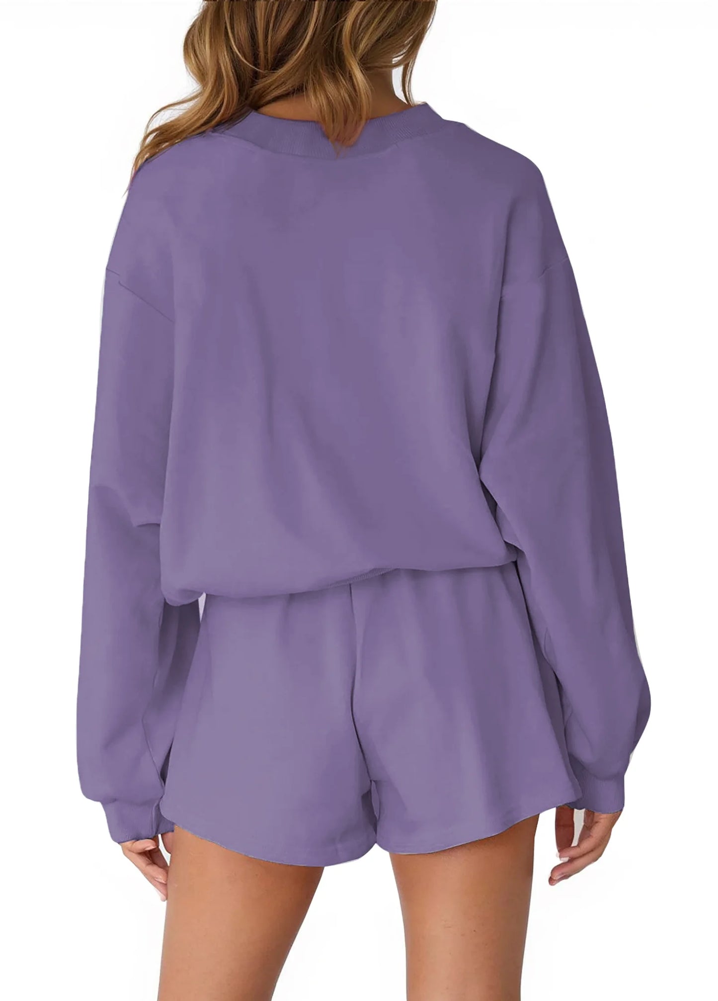 Cozy Two-Piece Pajama Set for Women - Long Sleeve Sweatshirt and Shorts Lounge Outfit for Fall