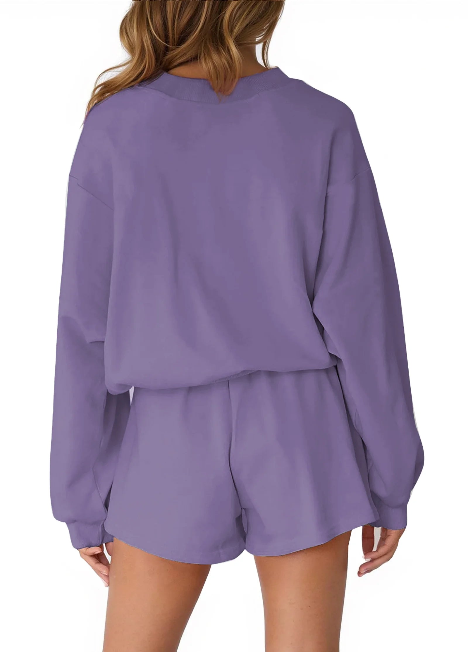 Cozy Two-Piece Pajama Set for Women - Long Sleeve Sweatshirt and Shorts Lounge Outfit for Fall