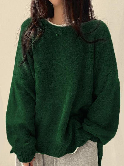 Chic Women's Drop Shoulder Split Hem Sweater - Cozy Long Sleeve Jumper for Fall & Winter Fashion