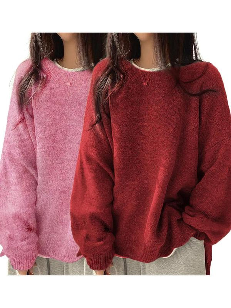 Chic Women's Drop Shoulder Split Hem Sweater - Cozy Long Sleeve Jumper for Fall & Winter Fashion