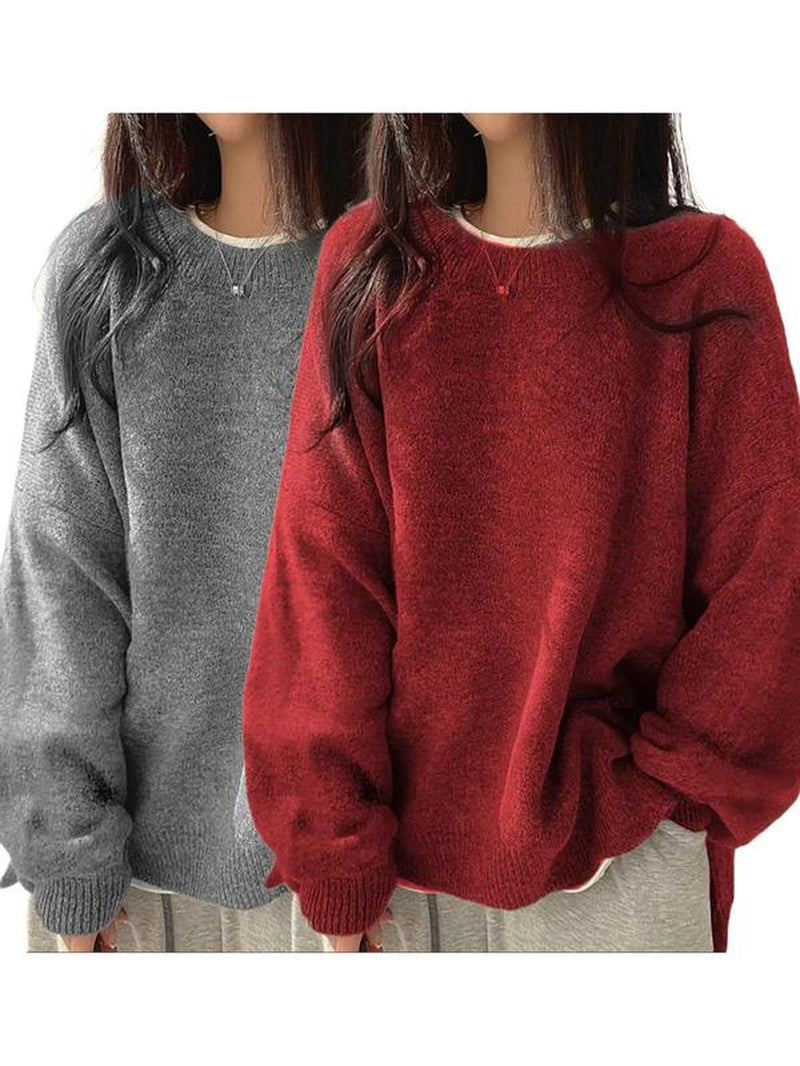 Chic Women's Drop Shoulder Split Hem Sweater - Cozy Long Sleeve Jumper for Fall & Winter Fashion