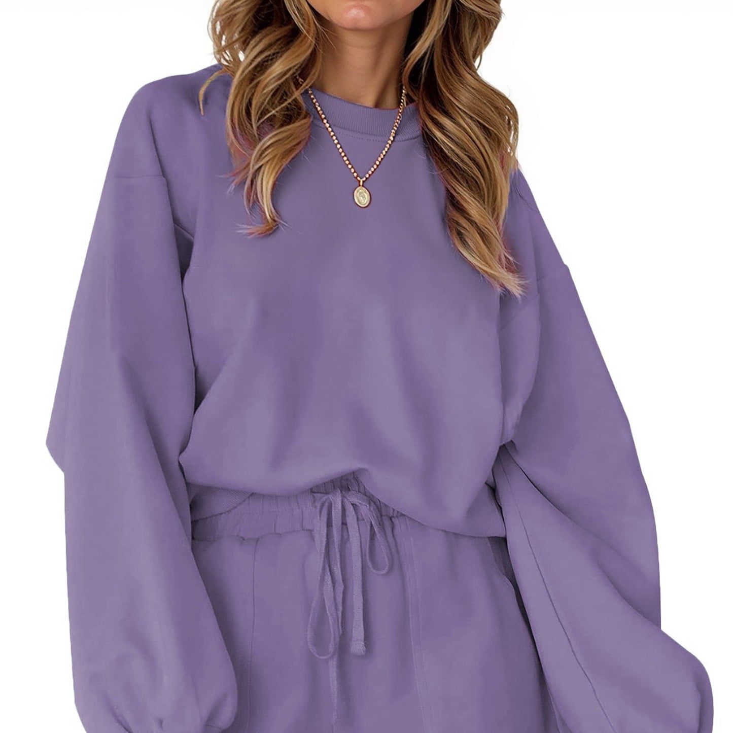 Cozy Two-Piece Pajama Set for Women - Long Sleeve Sweatshirt and Shorts Lounge Outfit for Fall