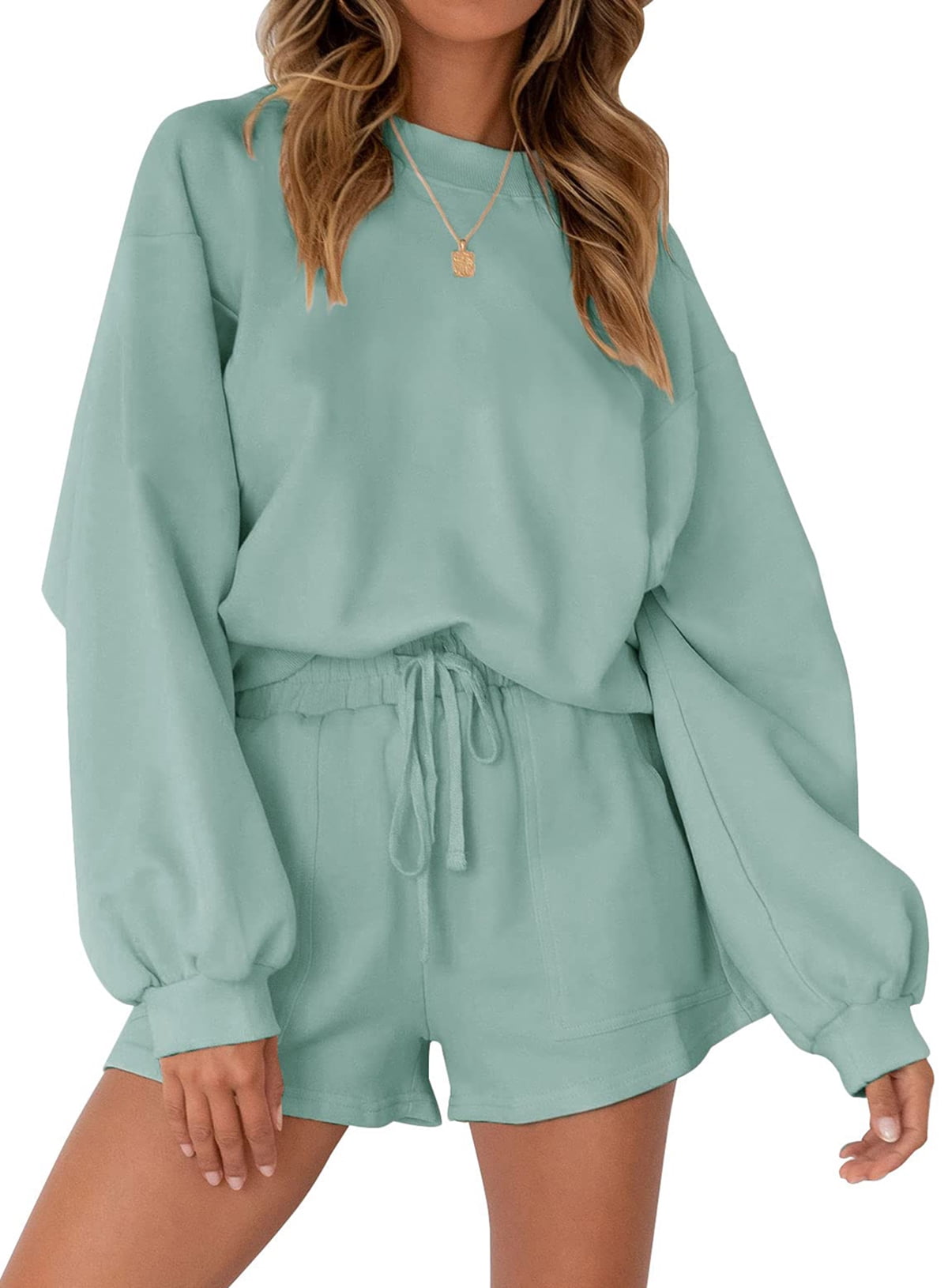 Cozy Two-Piece Pajama Set for Women - Long Sleeve Sweatshirt and Shorts Lounge Outfit for Fall