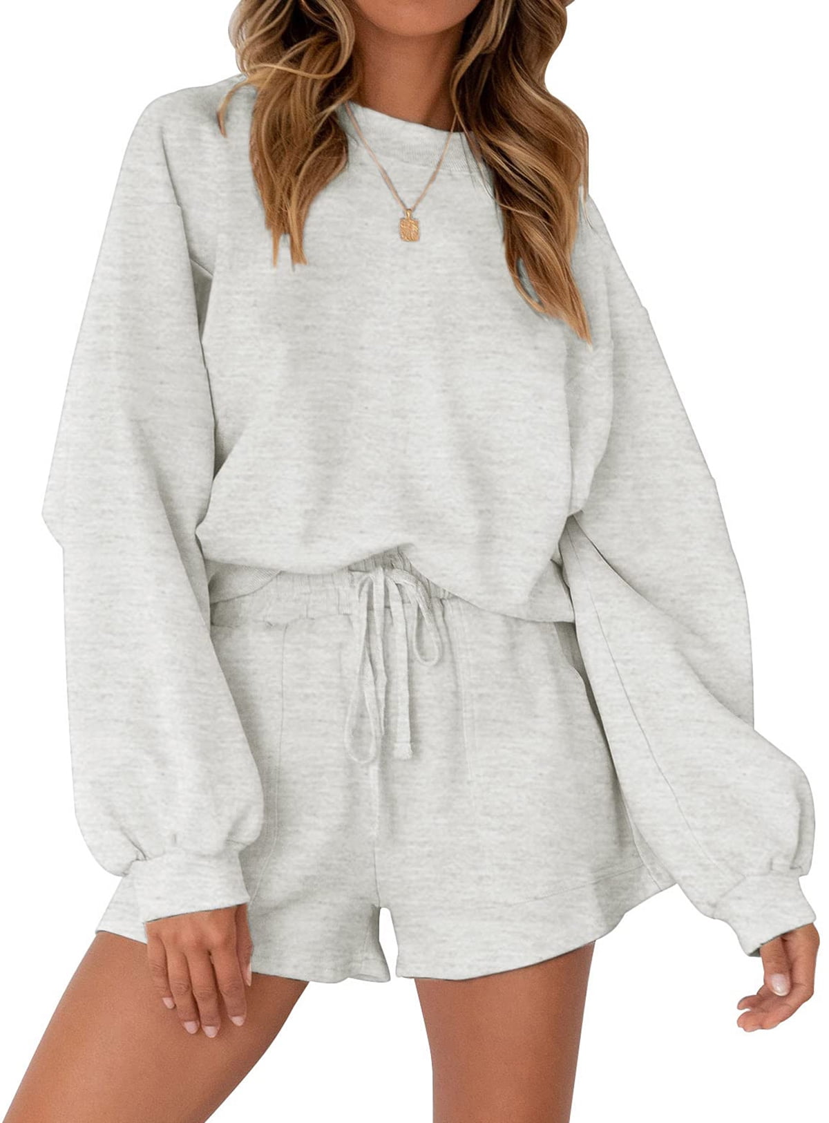 Cozy Two-Piece Pajama Set for Women - Long Sleeve Sweatshirt and Shorts Lounge Outfit for Fall