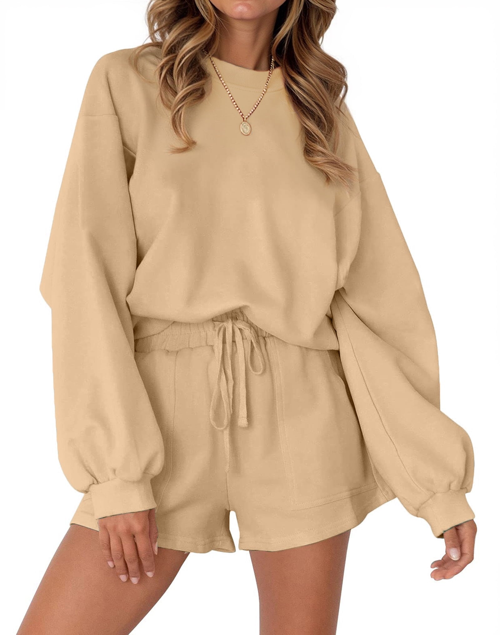 Cozy Two-Piece Pajama Set for Women - Long Sleeve Sweatshirt and Shorts Lounge Outfit for Fall
