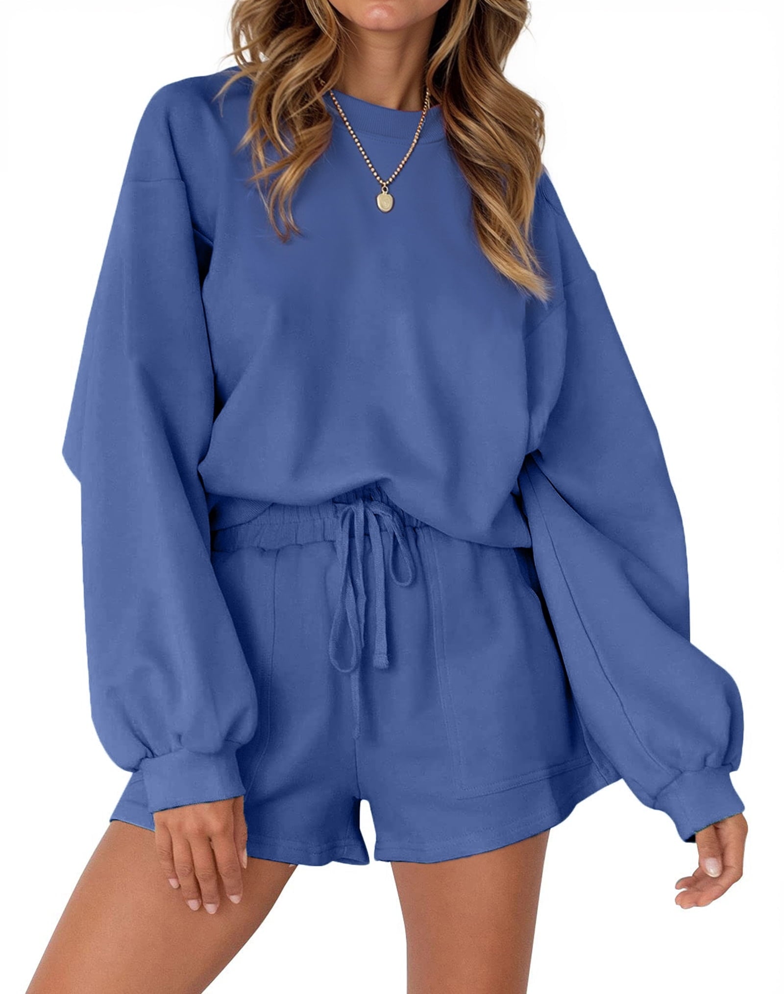 Cozy Two-Piece Pajama Set for Women - Long Sleeve Sweatshirt and Shorts Lounge Outfit for Fall