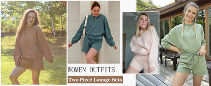 Cozy Two-Piece Pajama Set for Women - Long Sleeve Sweatshirt and Shorts Lounge Outfit for Fall