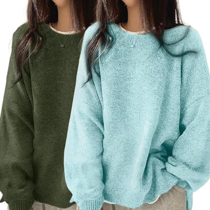 Chic Women's Drop Shoulder Split Hem Sweater - Cozy Long Sleeve Jumper for Fall & Winter Fashion