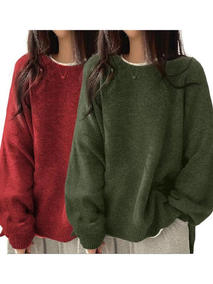 Chic Women's Drop Shoulder Split Hem Sweater - Cozy Long Sleeve Jumper for Fall & Winter Fashion