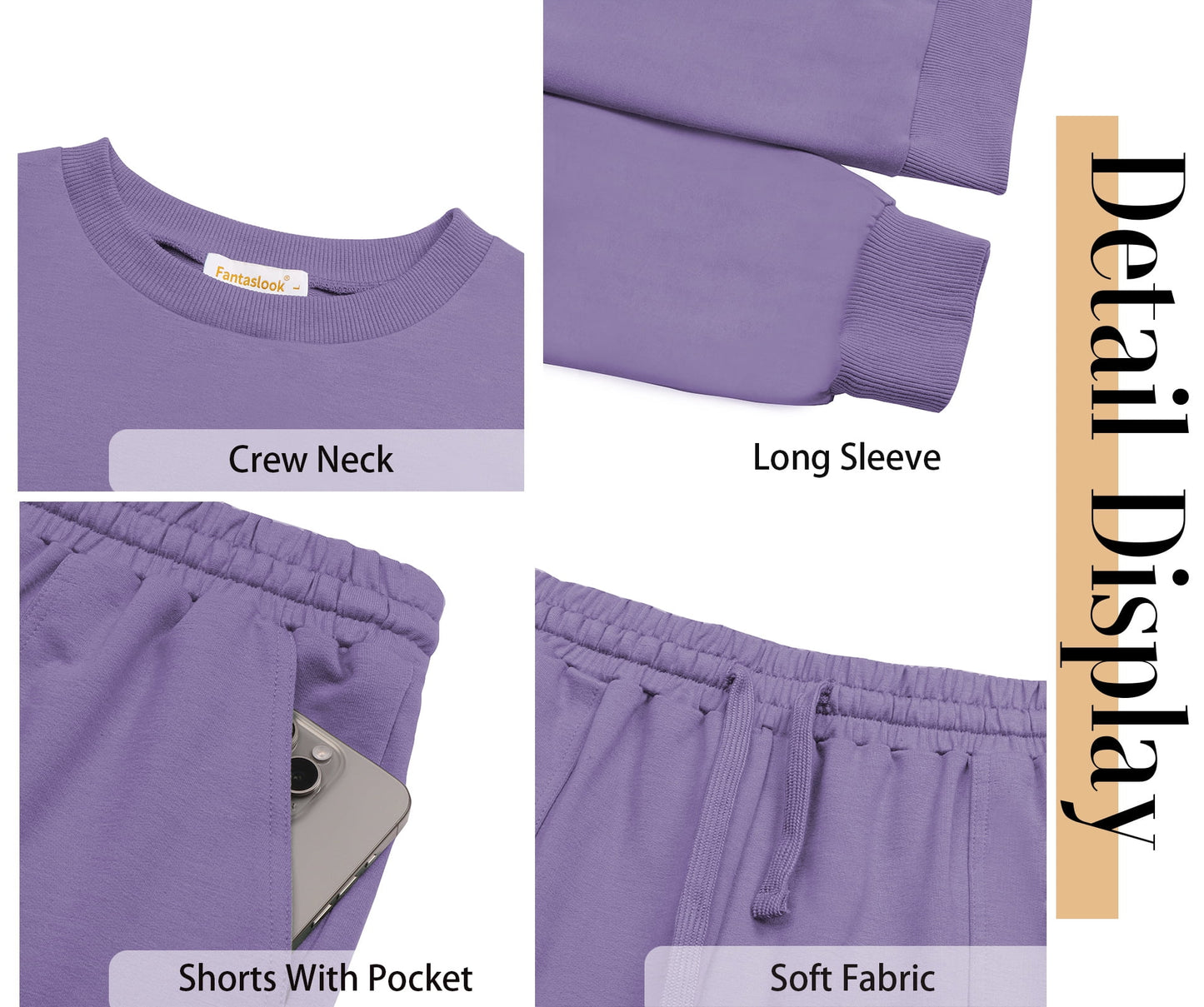 Cozy Two-Piece Pajama Set for Women - Long Sleeve Sweatshirt and Shorts Lounge Outfit for Fall