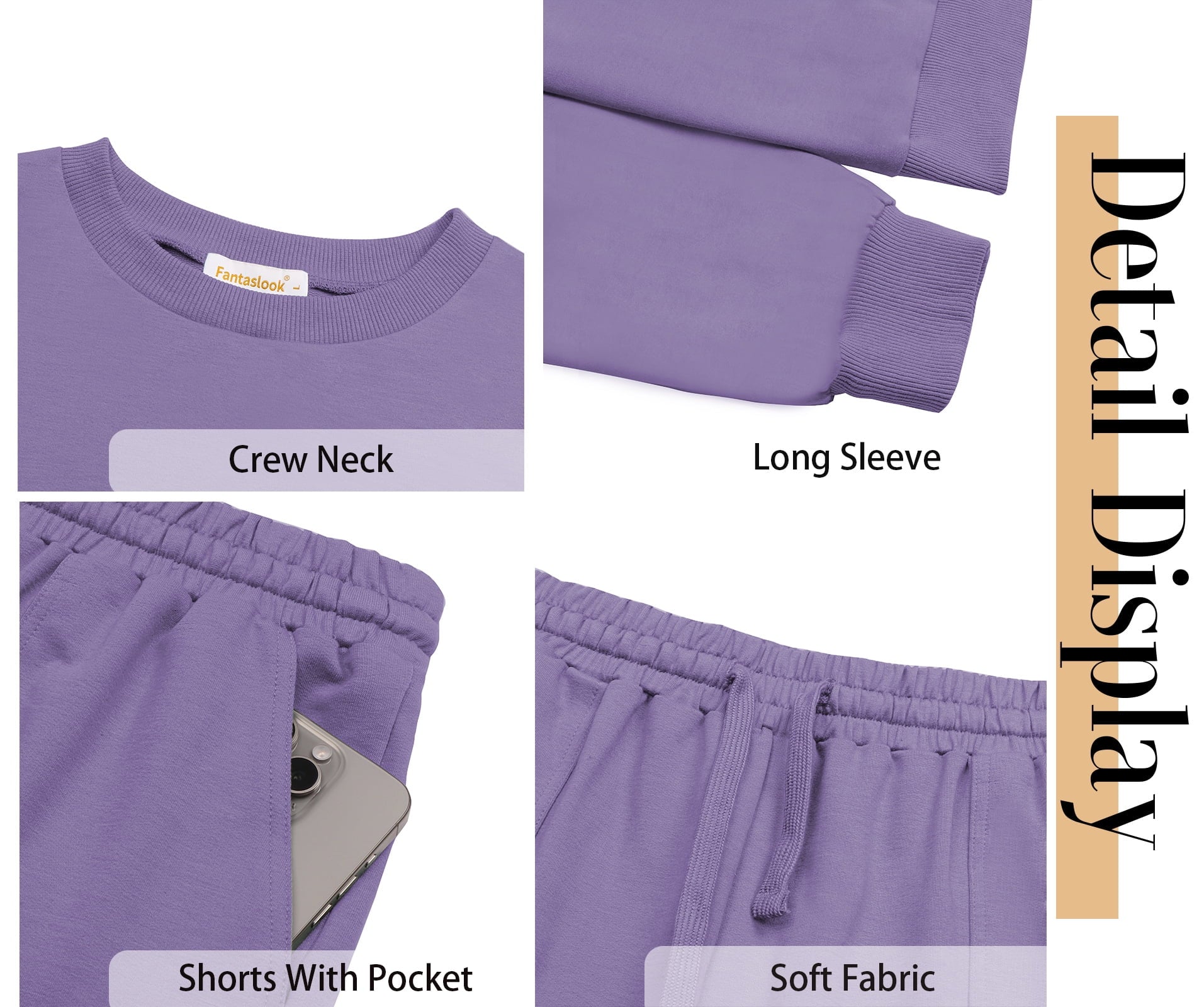 Cozy Two-Piece Pajama Set for Women - Long Sleeve Sweatshirt and Shorts Lounge Outfit for Fall